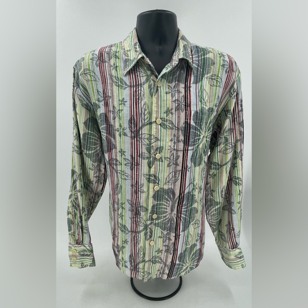 Tommy Bahama Mirage Linen Shirt Hawaiian Hibiscus Floral Button Up Men’s Large